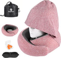Travel Pillow - Hooded Neck Pillow Airplane Memory Foam Filling | for Plane, Office, Cars Sleeping, Road Trip, Long Flights Essentials, Includes Eye Mask & Earplugs (Red) by Vzpeun