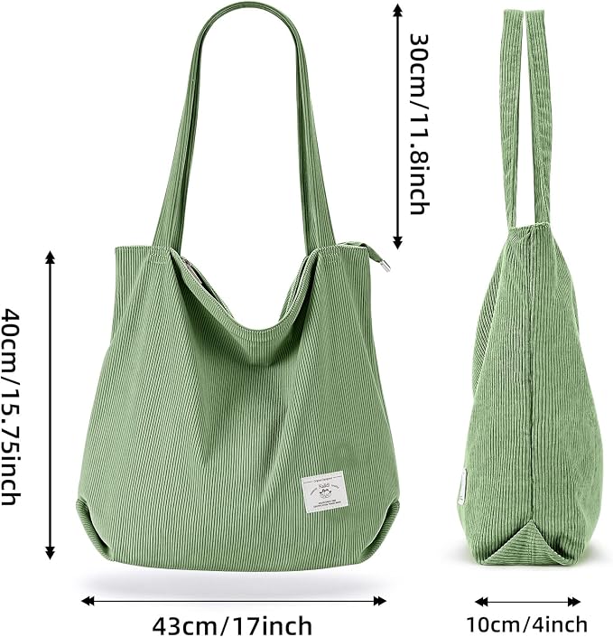 KALIDI Women Corduroy Tote Bag Zipper Casual Tote's Handbag Big Capacity Shoulder Bag with Pockets - Image 10