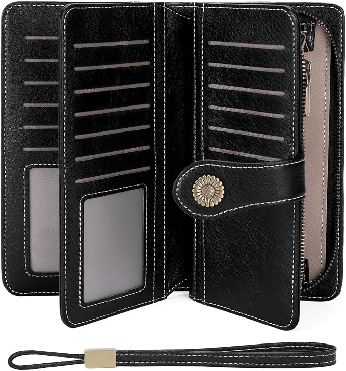 Wallets for Women Trifold Wristlet Wallets Large Capacity RFID Blocking Ladies Purse Credit Card Holder by FALANMULE