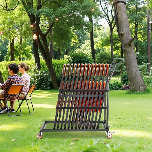 VEVOR Folding Chair Rack, 300 LBS Capacity, L-Shape Vertical Placement Chair Cart for 25 Chairs, Heavy-Duty Metal Chair Storage Dolly with Rubber Wheels, Multi-Function Chair Holder, Matte Black | Folding Chair Rack with Rubber Wheels, Heavy-Duty Metal... - Image 8