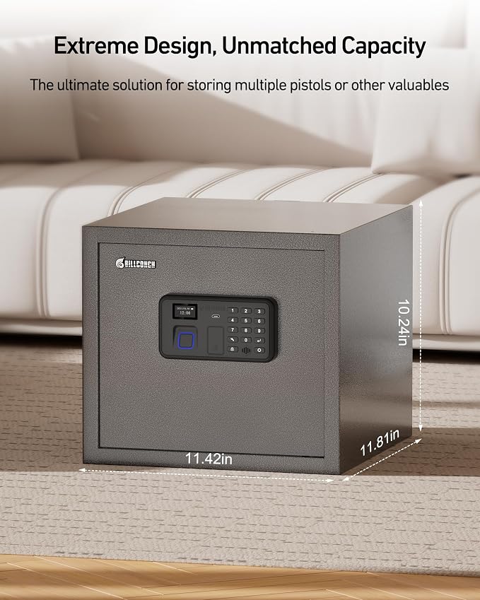 Billconch Smart Gun Safe for Multiple Pistols - Automatic Lock Safe Box | Biometric Handgun Safe for Money Valuables with LCD Display/Voice Guide, Quick Access Unlock with Fingerprint/Keypad/Key/App - Image 8