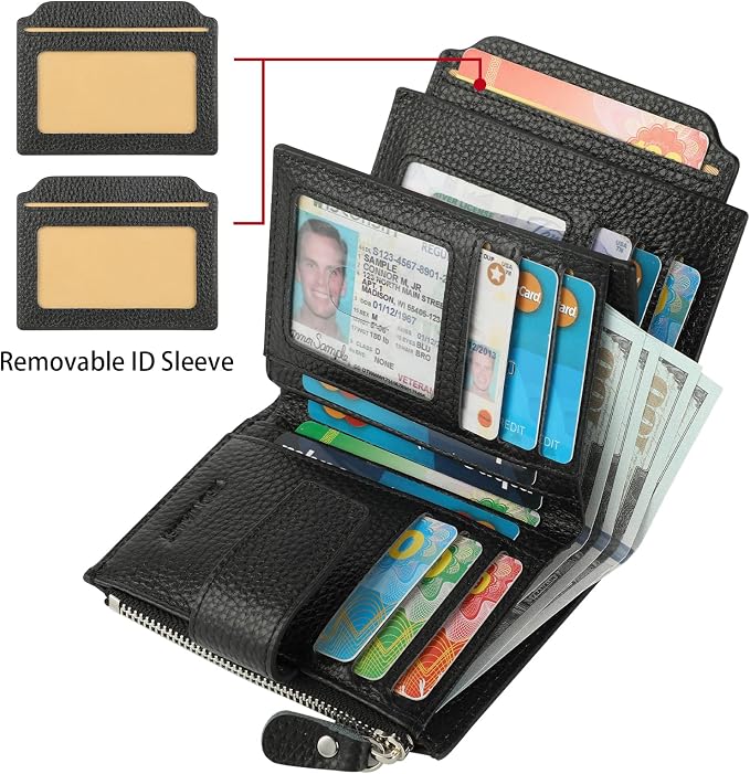 Small Compact Women Wallet RFID Blocking Genuine Leather Bifold Purse with ID Windows - Image 2