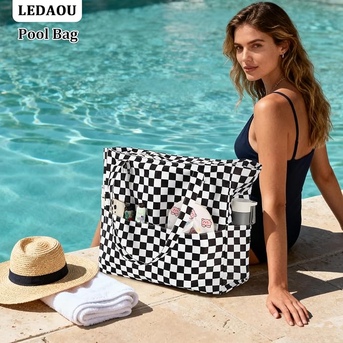 LEDAOU Large Beach Bag for Women, Waterproof Sandproof Tote Bag with Zipper | 36L Pool and Swim bag with Zipper, Wet/Dry pocket and 7 Pockets for Beach Days, Cruises, Vacations and Family travel - Image 3