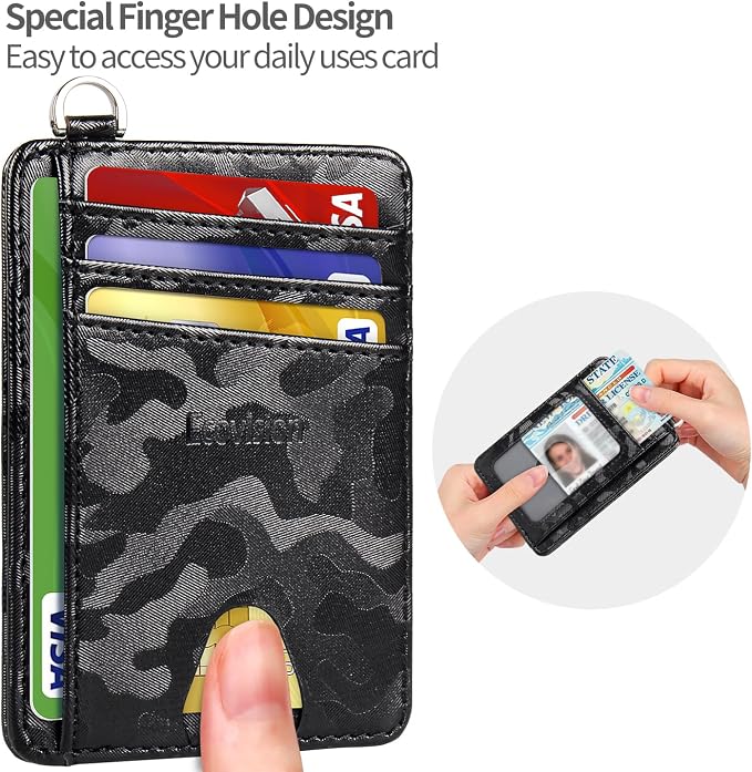 Slim Minimalist Front Pocket Wallet, RFID Blocking Credit Card Holder Wallet with Detachable D-Shackle for Men Women - Image 6