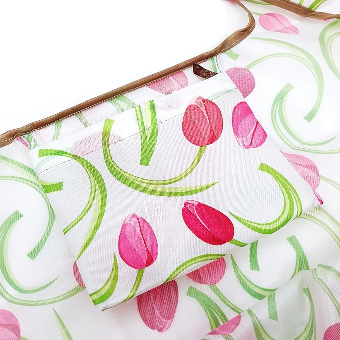 allydrew Large Foldable Tote Nylon Reusable Grocery Bags, Pink Tulips - Image 4