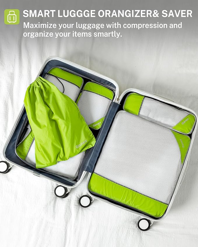 Gonex Compression Packing Cubes for Travel, Mesh Bags Luggage Organizers | Set of 4/5/6/7/10 for Essentials, Extensible, Fits 20"Carry-on Suitcases, See-through Mesh, Double Zipper Compression - Image 7