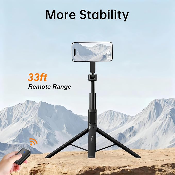 Magnetic Selfie Stick Tripod, 67" Aluminum Extendable Magnetic Holder for MagSafe, 360° Rotatable & 330° Tilt Travel Phone Tripod Stand with Wireless Remote for iPhone 12-17 Pro Max/Android/Samsung - Image 5