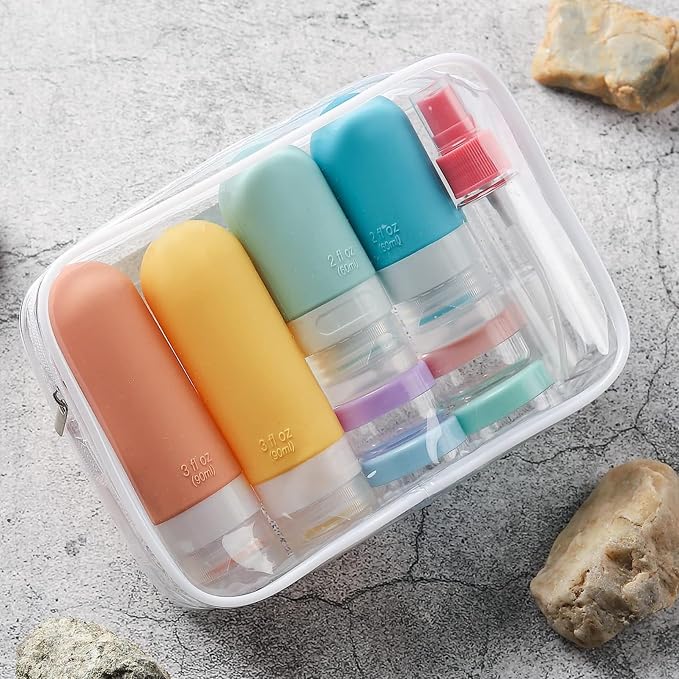 16Pcs Travel Bottles for Toiletries - TSA Approved Travel Bottles Set, Leak Proof Squeezable 3oz Portable Refillable Silicone Travel Bottles for Shampoo, Conditioner, Sprays, Clear Bag (Colorful) - Image 8