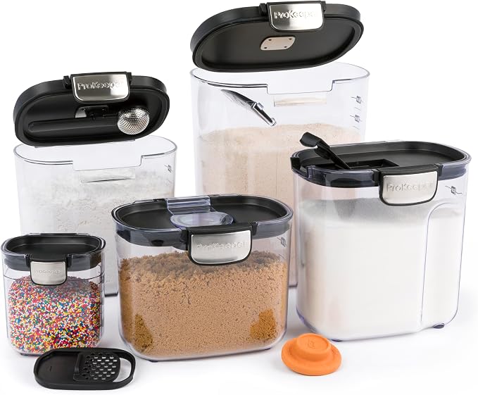 ProKeeper+ Airtight Food Storage Container Set – Clear Plastic Flour and Sugar Canister Set with Magnetic Accessories for Kitchen Organization (Black, 9-Piece) - Image 3