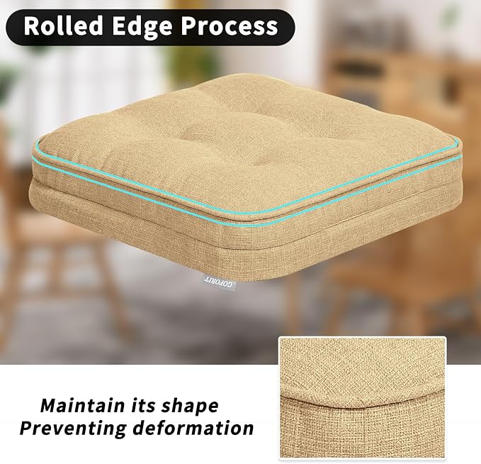GOFORIT Memory Foam Cushion，Square Seat Cushions for Dining Chairs,Non-Slip Chair Pads with Removable Cover, 16'' x 16'', 2 Pack,Khaki - Image 5