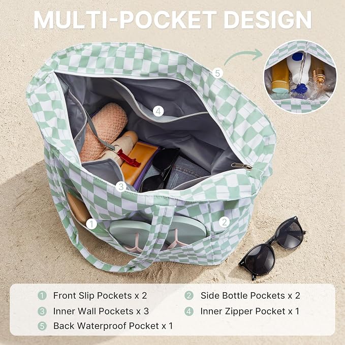 G4Free Large Beach Bag Waterproof Sandproof, Zipper Pool Tote for Women | XL Large Capacity, with Wet Compartment, Foldable Packable with A Pouch, for Swim Travel Grocery - Image 4