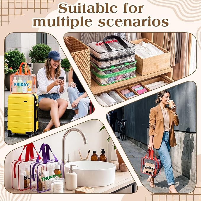 Woanger 7 Pack Packing Cubes for Travel Days of Week Packing Cubes Clear Camping Organizer Storage Bags Handbags for Travel Suitcase - Image 6