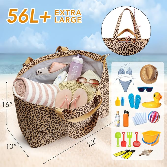 KALIDI 60L Extra Large Beach Tote Oversized Bag Zipper Utility Weekender | Anti Splash Huge Foldable Lightweight Duffle Carrier for Vacation Travel Shopping Reusable Grocery Organize - Image 5