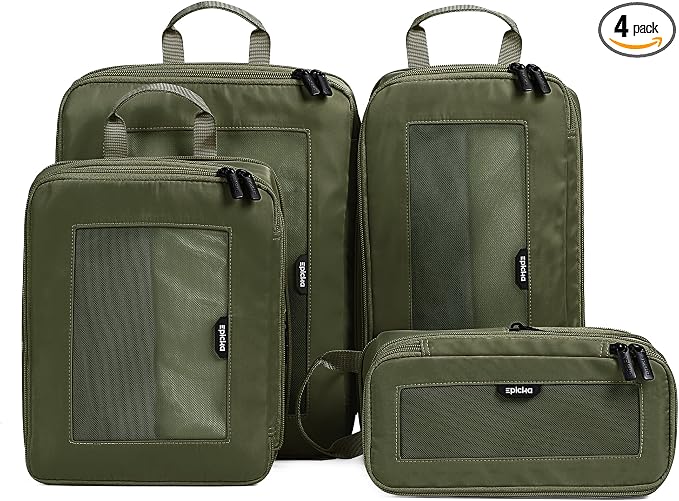 EPICKA TripCozy Compression Packing Cubes, 4 Set, Olive Green | Durable Expandable Travel Organizer Bags with Mesh Tops for Space-Saving Storage of Clothes & Accessories in Luggage by EPICKA