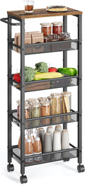 VASAGLE Slim Rolling Cart, 5-Tier, 8.7 Inches Deep, Steel Frame | Storage Cart with Handle, Narrow for Kitchen, Living Room, Rustic Brown and Matte Black, DACEY Collection ULRC035B01 by Unknown