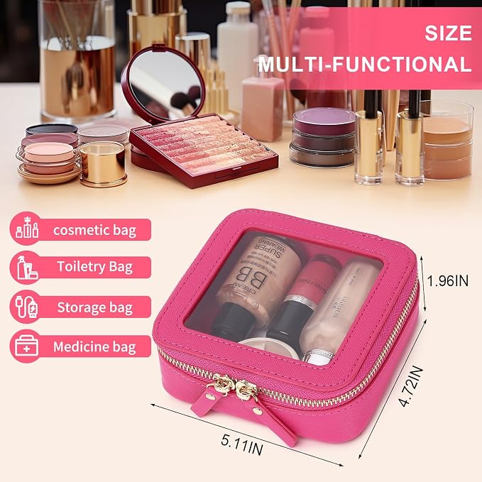 Pinkmik Small Clear Mini Makeup Bag, Fuxia, MINI-1 | Cosmetic Case & Toiletry Bag, Zipper Closure, Purse Organizer, Car Essentials - Image 3