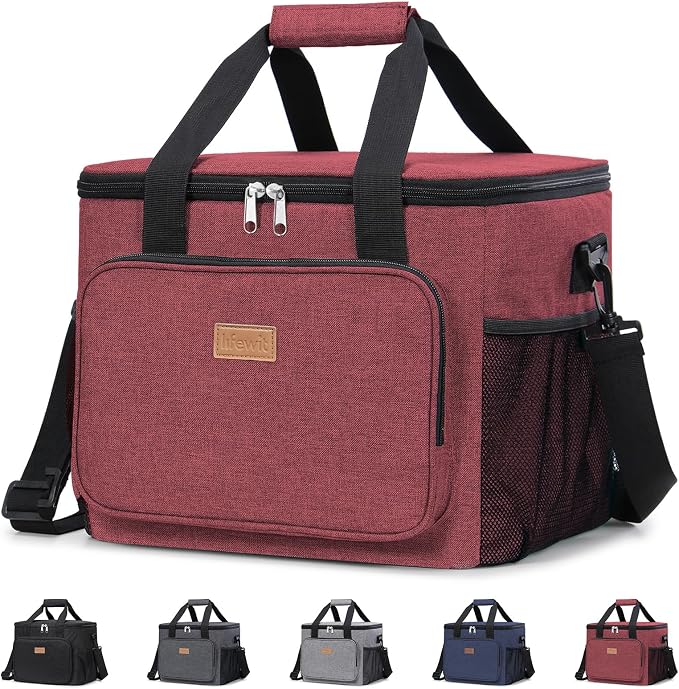 Lifewit Large Lunch Bag, Insulated Lunch Box, Soft Cooler Cooling Tote for Adult Men Women, Burgundy 40-Can (24L) by Lifewit
