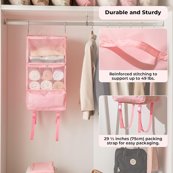 GRANNY SAYS Hanging Packing Cubes for Shelves, Large Organizer Bags, Pink | Portable Suitcase Organizer, Travel Packing Organizers, Compression Luggage Bags for Clothes, Carry on Closet Suitcase - Image 7