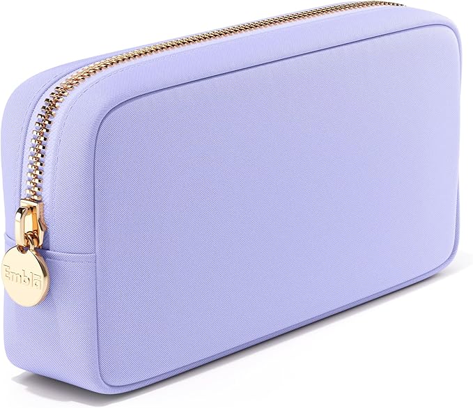 Embla Makeup Bag Travel Cosmetics Pouch and Toiletry Bag, Nylon Zipper Pouch Purse, Cute Make Up Organizer Storage Tote for Women Girls, Waterproof Travel Skincare Case, Small Makeup Bags, Lilac by Embla