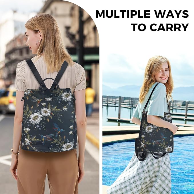 Convertible Backpack Purse for Women Nylon Anti-Theft Backpack | Hidden Back Zipper Opening, Light Compact Travel Size, Waterproof Nylon, Daypack for College Work, Hummingbird Back pack - Image 7
