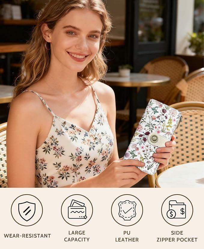 GIANCOMICS Flower Wildflower Womens Wallet RFID, Credit Card Holder Bifold | Billfold, Cute Cash Purse, Travel Zipper Coin Pocket, Compact Clutch, PU Leather, ID Window, 11 Card Slots, Ladies Gift Woman - Image 2