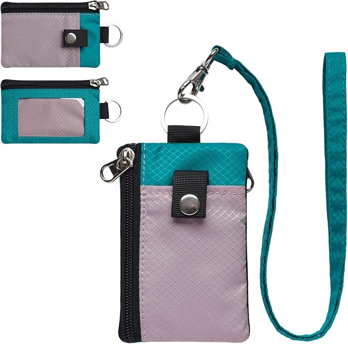 CHENSPRX Minimalist RFID Blocking Small Wallet with ID Window,WaterResistant Zip Id Case Wallet with Lanyard Keychain for Cards,Cash,Travel,Women,Men by CHENSPRX