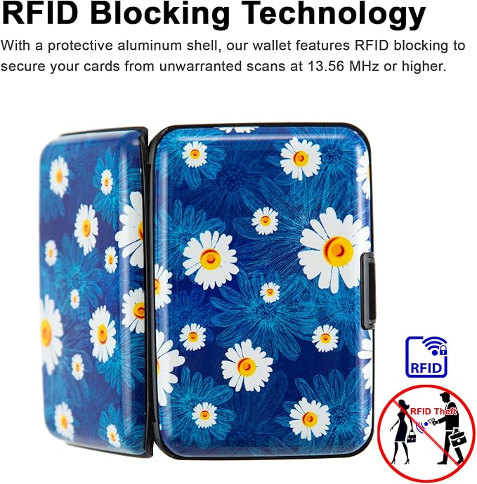 Credit Card Holder, Metal Card Wallet RFID Blocking Mini Slim Aluminum Business Hard Card Case for Women Men (Chamomiles) - Image 3