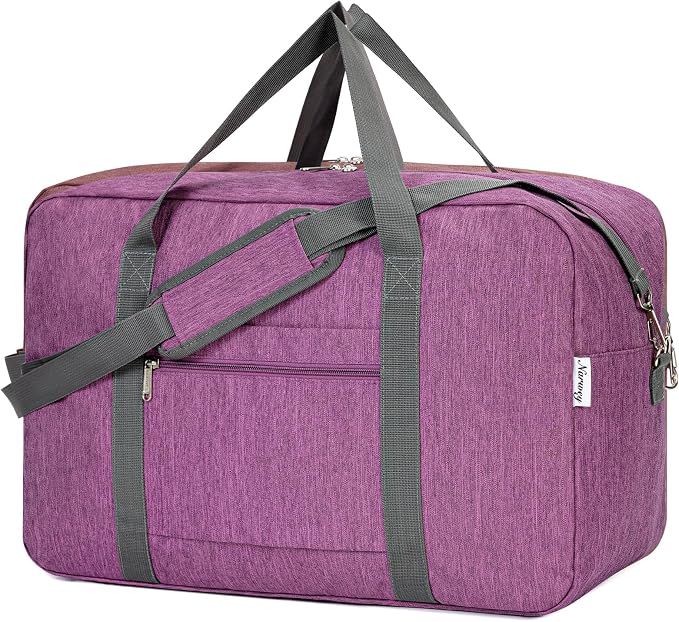 For United Airlines Foldable Carry on Bag 22x14x9 Travel Duffel Bag Packable luggage Duffle for Women and Men 40L (Dark Purple) by Narwey