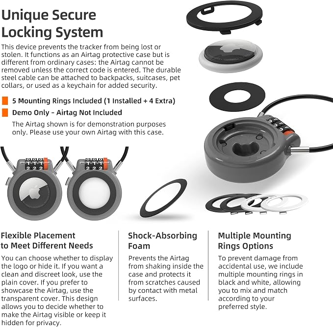 Metal AirTag Holder with Combination Lock, Compatible with Apple Tag, AirTag Lock Case for Luggage, Backpack, Suitcase, Air Tag Holder for Kids, Ski Gear, Car Tracking, GPS Tracker Case - Image 3