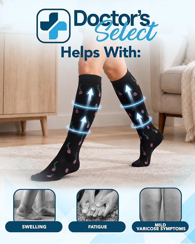 Doctor's Select® Bamboo Viscose Light Compression Socks for Women & Men - 3 Pairs, 8-15 mmHg Compression Socks, Knee High - Image 3