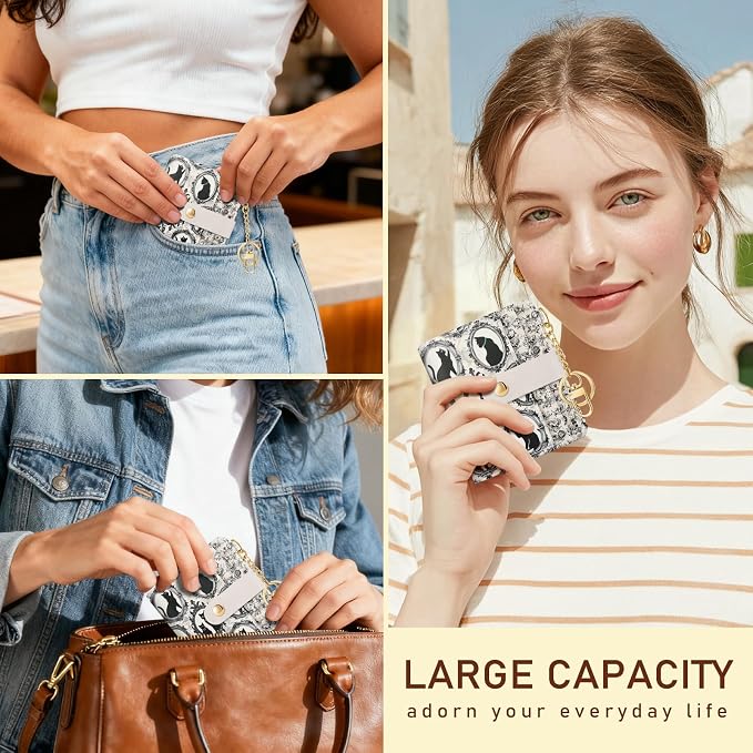 Jogjam Vintage Black Cats Rfid Women Wallet, Small Slim Credit Card Holder | PU Leather Bifold Cash Zipper Coin Pocket ID Window, for Female Ladies Teen Girls Girly Gifts - Image 2