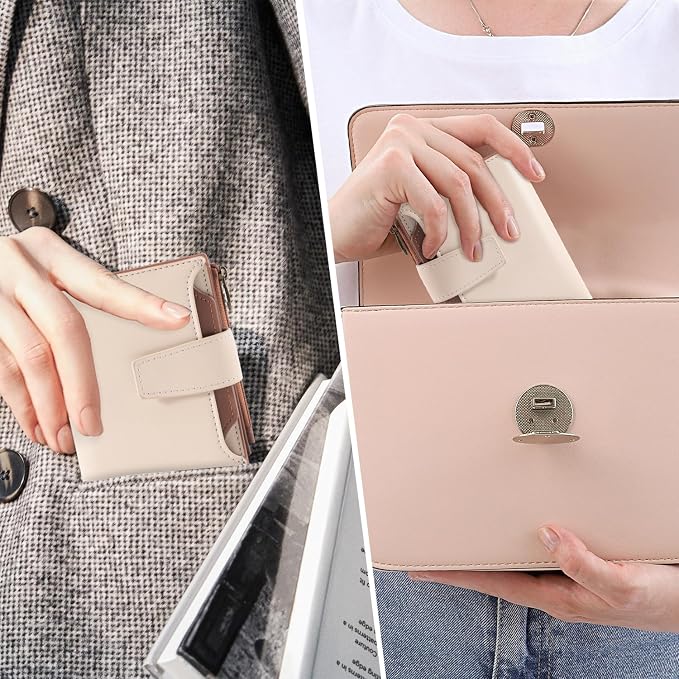 Small Wallet Women RFID Blocking Soft Leather Bifold Compact Card Holder Wallet for Women with Zipper Coin Pocket 4 ID Window - Image 8