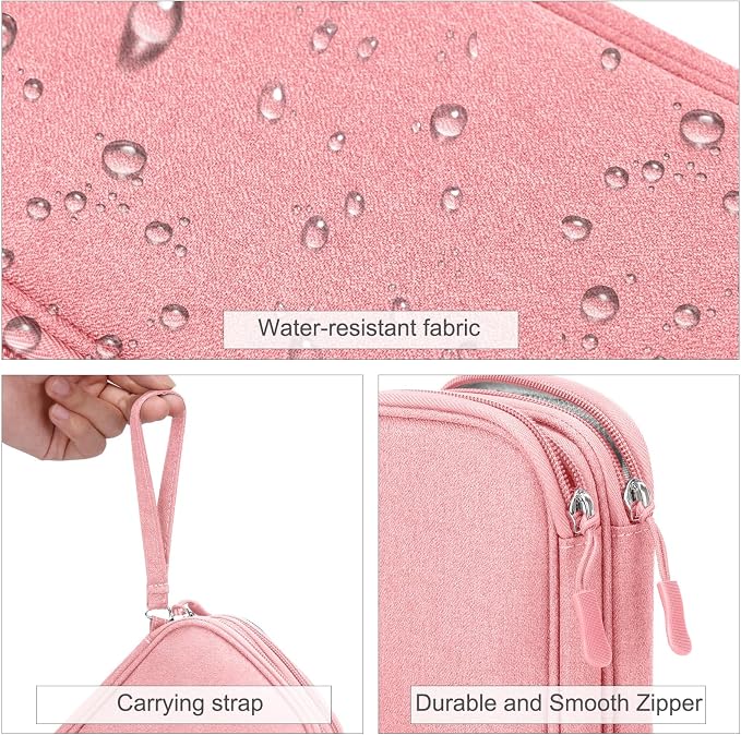 FYY Electronic Organizer, Travel Tech Pouch Bag, Medium, Pink | Wrist Strap, Waterproof, Double Layers Portable Electronics Travel Carrying Case for Cord, Charger, Daily Business Trips Use - Image 4