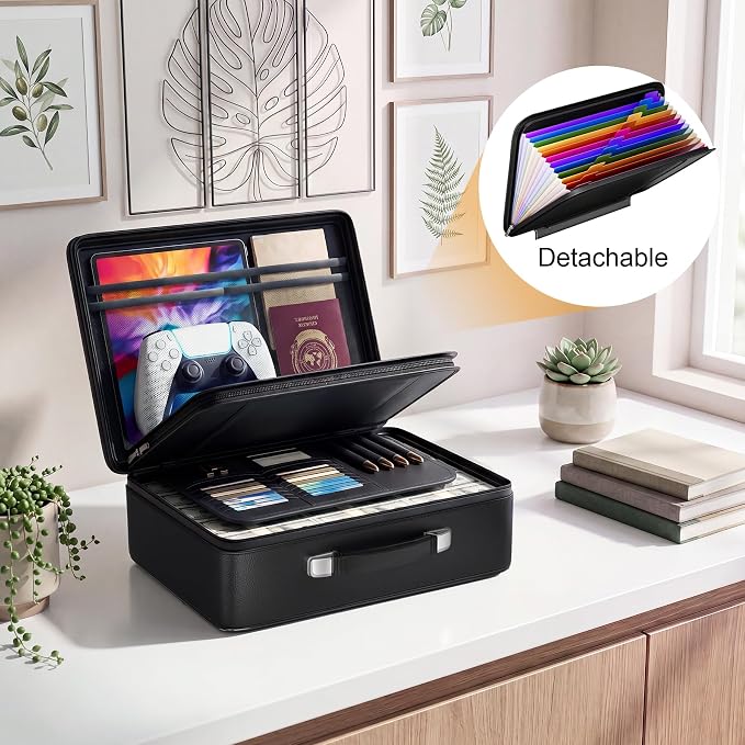 Fireproof Document Box, Hard Briefcase Fireproof Safe for Home Documents | Fire proof file box for documents, detachable accordion file organizer, waterproof digital document organiser briefcase - Image 5