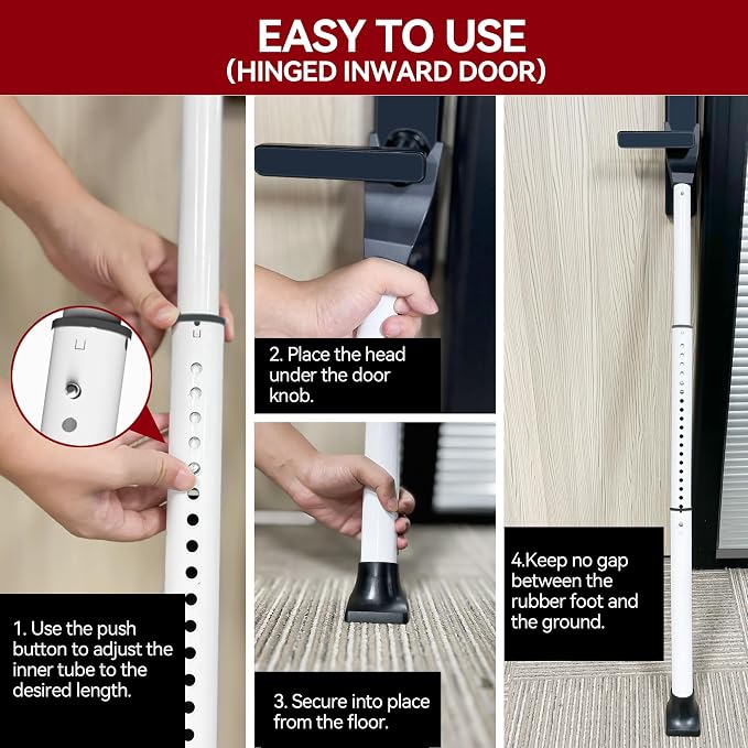 AceMining Door Security Bar, Patio Door Lock, 20-50 in | Sliding Glass Door Security Bar for Patio Door, Window Security and Door Stopper Protection, White - Image 8