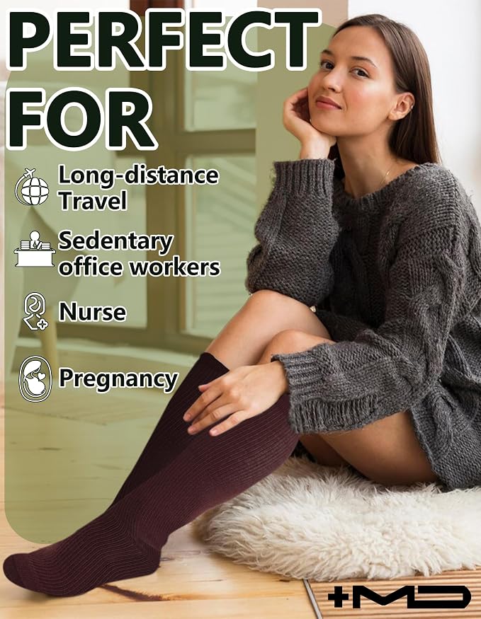 +MD 3 Pairs Bamboo Viscose Compression Socks for Women Men 15-20mmHg Knee High Support Stockings for Pregnancy Nurse Travel - Image 6