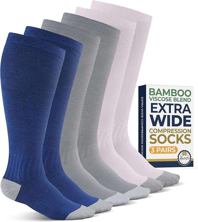 Pembrook 3 Pairs Plus Size Compression Socks Wide Calf - Bamboo Viscose Compression Socks for Women Wide Calf by Pembrook
