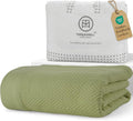 Threadmill Luxury Cotton Blankets for Twin Size Bed | All-Season 100% Cotton Twin Blanket for Bed | Herringbone Soft & Cozy Fall Thermal Blanket, 350GSM, 68x92 inches | Moss Green by ThreadmillHomeLinen
