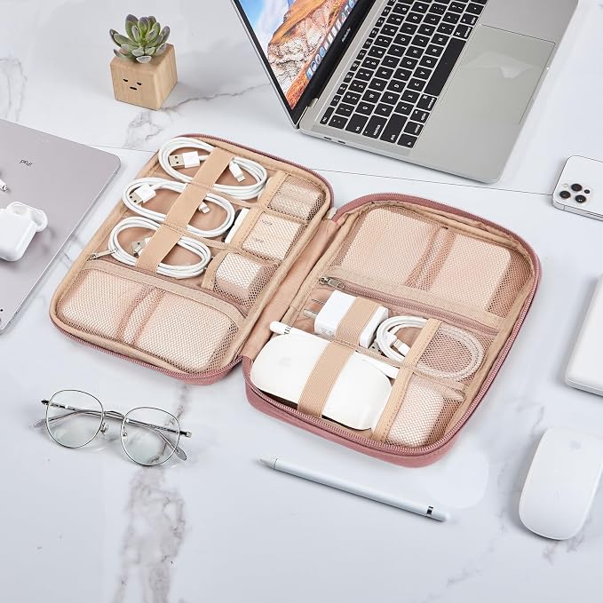 NISHEL Travel Cord Organizer, Electronic Cable Accessories Storage Bag | Bag for chargers, cables, phones, hard drives, USB devices and SD cards, ideal for travel and daily use, Rosewood-Pink - Image 7