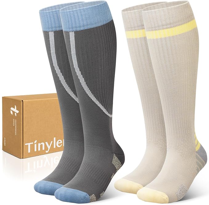 TINYLEMON Wide Calf Compression Socks for Women & Men 15-20 mmHg Cushioned Sole Knee High Support Socks for Long Hours & Daily Wear by Tinylemon