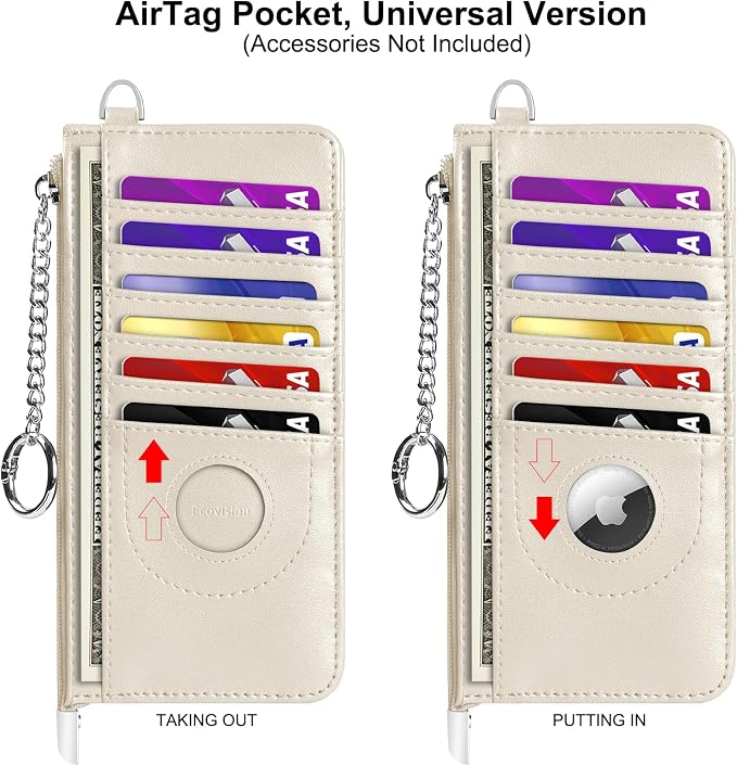 RFID Blocking Slim Credit Card Holder Wallet with Zipper Money Pocket & Keychain, Slim Airtag Wallet for Men Women - Image 4