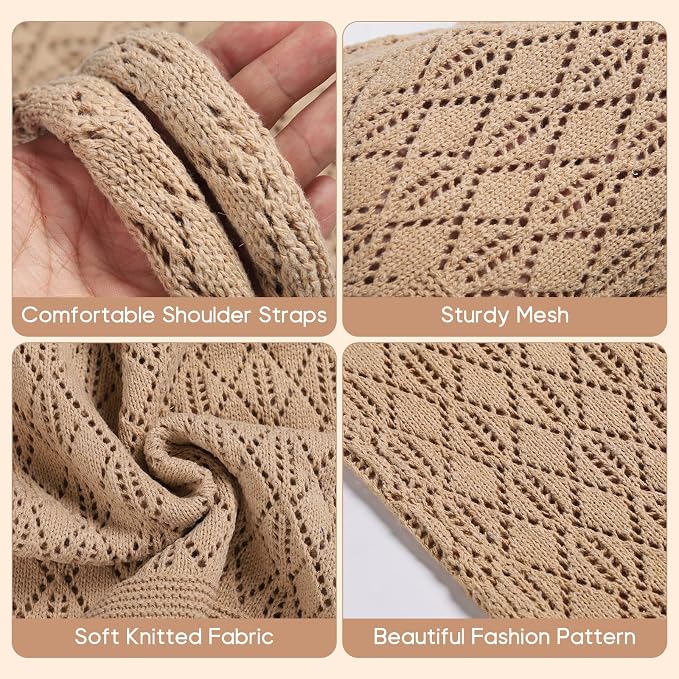 Sightor Crochet Tote Bag, Mesh Beach Bag Knit Summer Hobo Bag for Women | Beach Tote bag Vacation Outfits Aesthetic Boho Bag - Image 4
