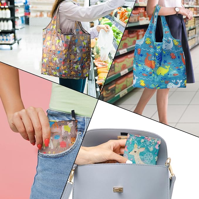 Foldable Reusable Grocery Bags, 4 Pack Large Shopping Tote Bags, Durable & Machine Washable Lightweight Totes for Travel, Groceries & Daily Essentials - Image 2