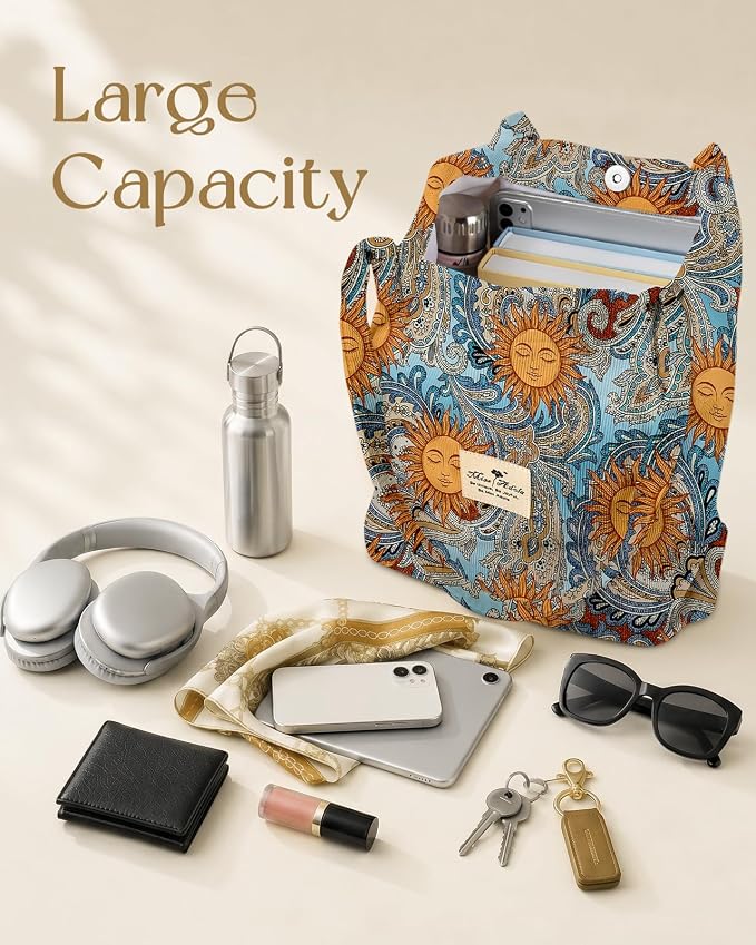 Miss Adola Designer Corduroy Tote Bag for Women | 3 Magnetic Buckles, Aesthetic Pattern, Reusable, Soft, Roomy Carry for Work, Travel, Grocery Runs - Image 6