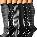 6 Pairs Wide Calf Compression Socks for Men Women 20-30 mmHg Knee High | Plus Size, Circulation Support, Graduated Compression, Tired Legs & Swelling Relief; Moisture Wicking, Sports, Travel, Flying by DoubleCouple