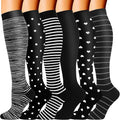 6 Pairs Wide Calf Compression Socks for Men Women 20-30 mmHg Knee High | Plus Size, Circulation Support, Graduated Compression, Tired Legs & Swelling Relief; Moisture Wicking, Sports, Travel, Flying by DoubleCouple