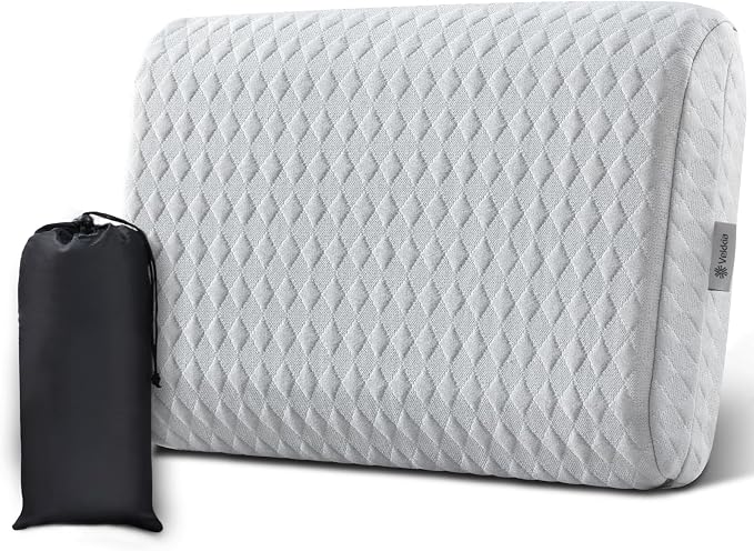 Vekkia Camping Pillow, Memory Foam Travel Pillow with Washable Cover,Gray-M | Ergonomic Supportive Pillow for Sleeping Ideal for Adults Kids Travel, Hiking, Airplane and Car-S, Compressible Pillow by Vekkia