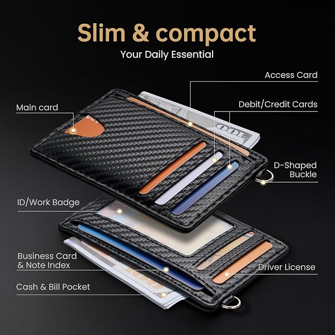 Mayski Slim Wallet, Credit Card Holder for Women, Minimalist Front Pocket RFID Blocking Card Cases, Small Wallet Women Men(Carbon Fiber Black) - Image 5