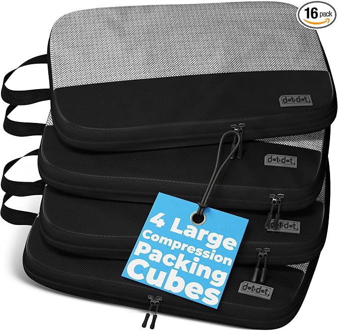 4pc Large Compression Packing Cubes for Travel - Luggage Organizers Suitcases by DotDot