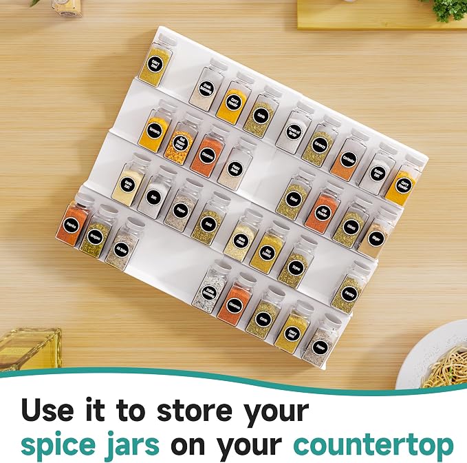 MIUKAA White Spice Drawer Organizer, 4 Tier - 8 Pack Seasoning Organizer for Drawer, Expandable From 13" to 26" Kitchen Drawer Spice Rack (Jars not Included) - Image 4